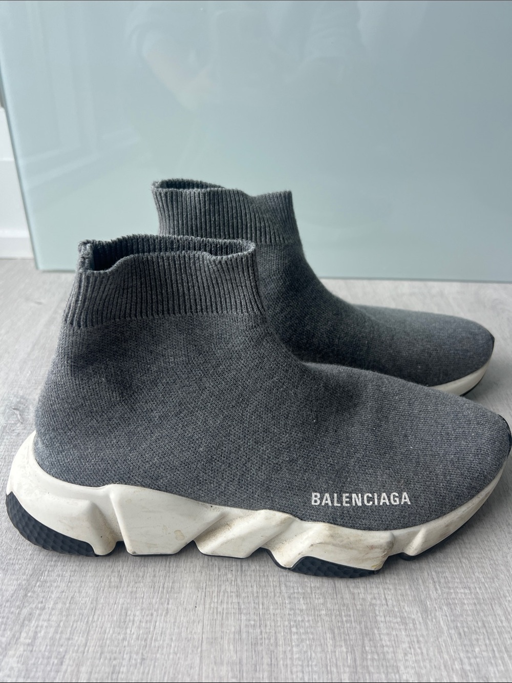 Balenciaga Dark Gray Sock-Style Knit Sneakers